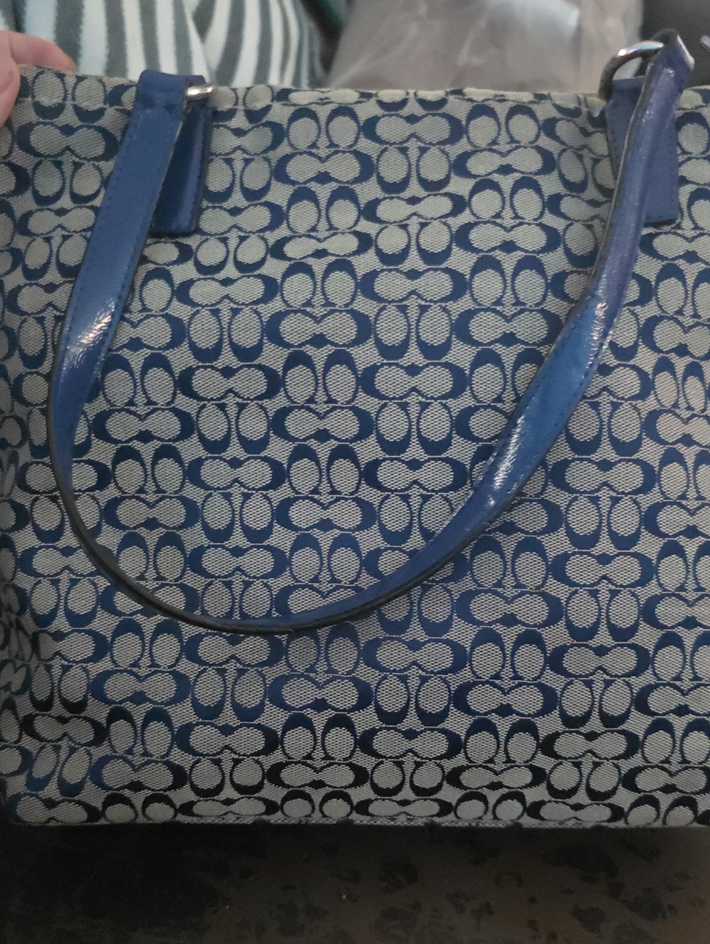 Coach Blue Signature Jacquard Tote with Navy Trim - Picture 2 of 6